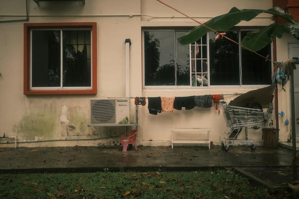 A house with clothes outside