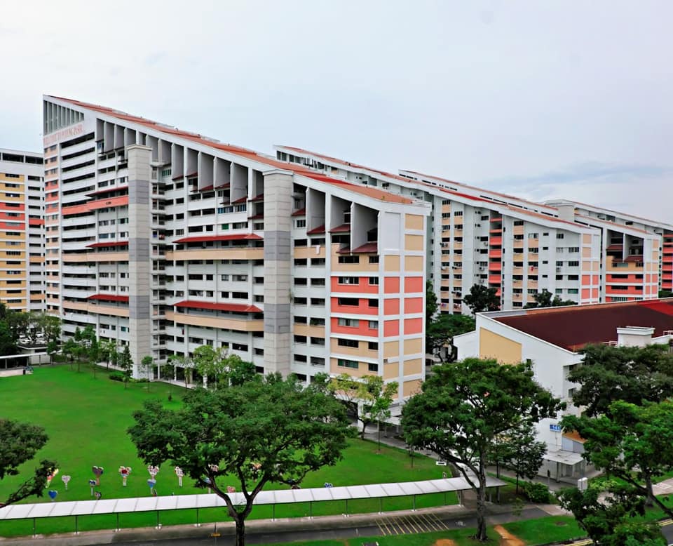 An aerial view of a multi - story apartment building
