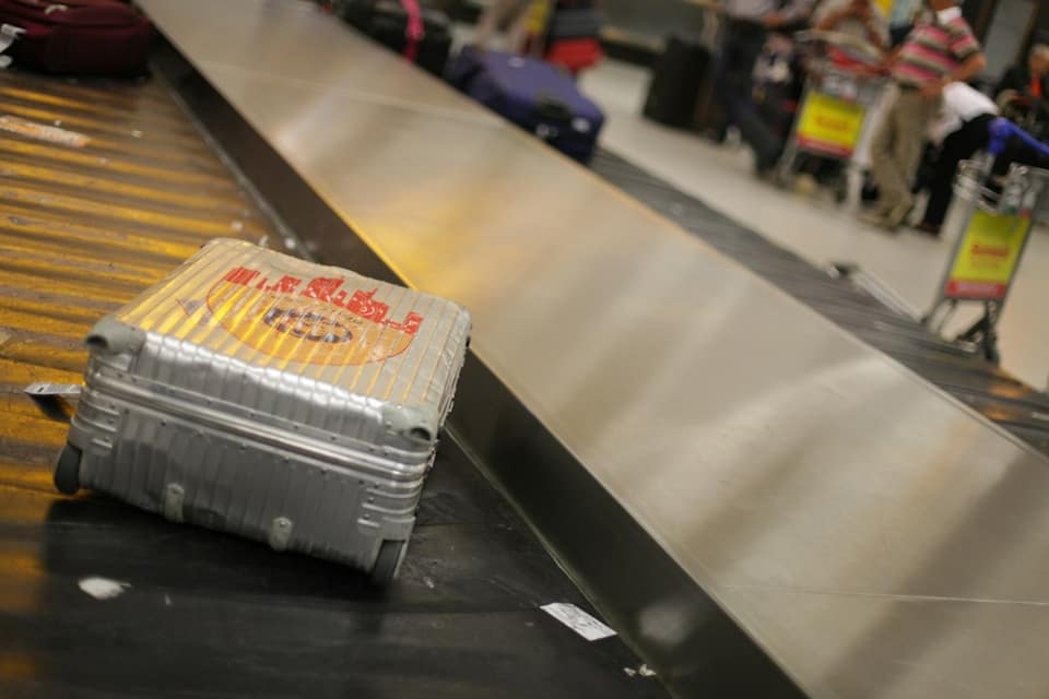 Gray hardside luggage